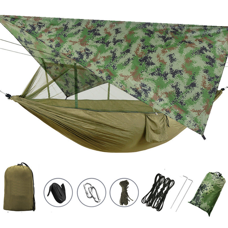 260x140cm Outdoor Double Camping Hammock with Mosquito Net and Rain Fly Tarp Lightweight Parachute Hammocks for Travel Hiking