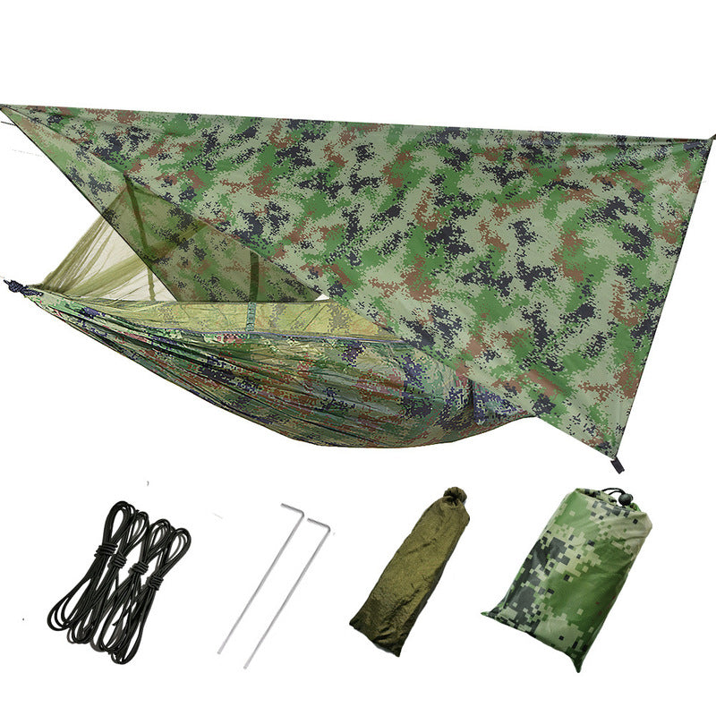 260x140cm Outdoor Double Camping Hammock with Mosquito Net and Rain Fly Tarp Lightweight Parachute Hammocks for Travel Hiking