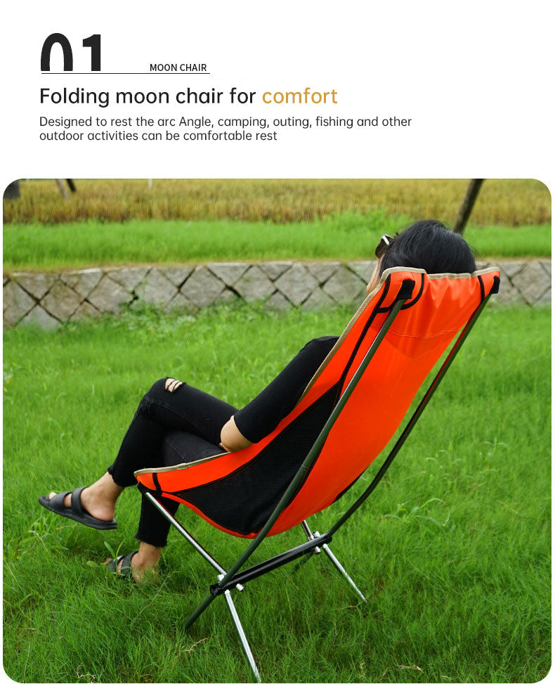 Outdoor Folding Chair Heighten Moon Chair Portable Camping Fishing Chair Leisure Beach Chair Back Chair