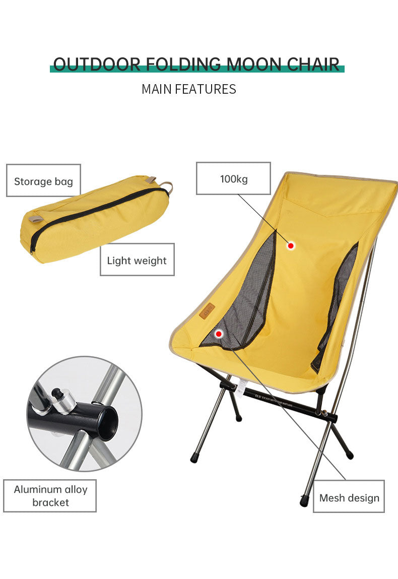 Outdoor Folding Chair Heighten Moon Chair Portable Camping Fishing Chair Leisure Beach Chair Back Chair