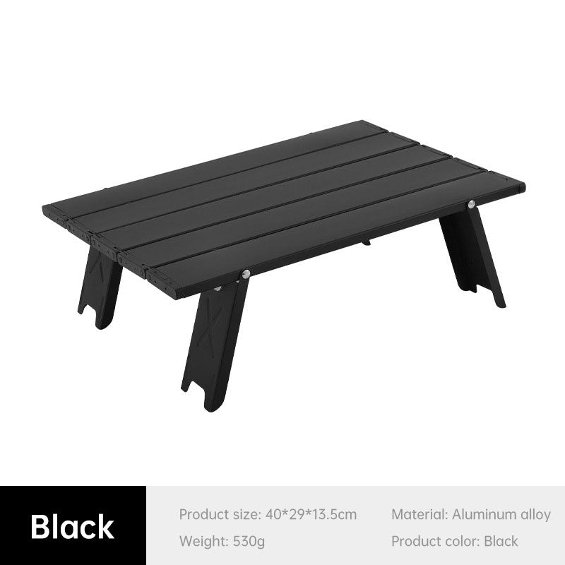Black Lightweight Portable Folding Ultralight Roll Up Mini Aluminum Picnic Camping Table Foldable For Outdoor Hiking